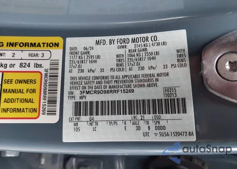 2024 Ford Bronco Sport Badlands из США, поврежденный, VIN 3FMCR9D98RRF15269